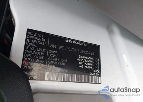 2014 Mercedes-Benz Sprinter 2500 Normal Roof из США, поврежденный, VIN WD3PE7DC7E5923786